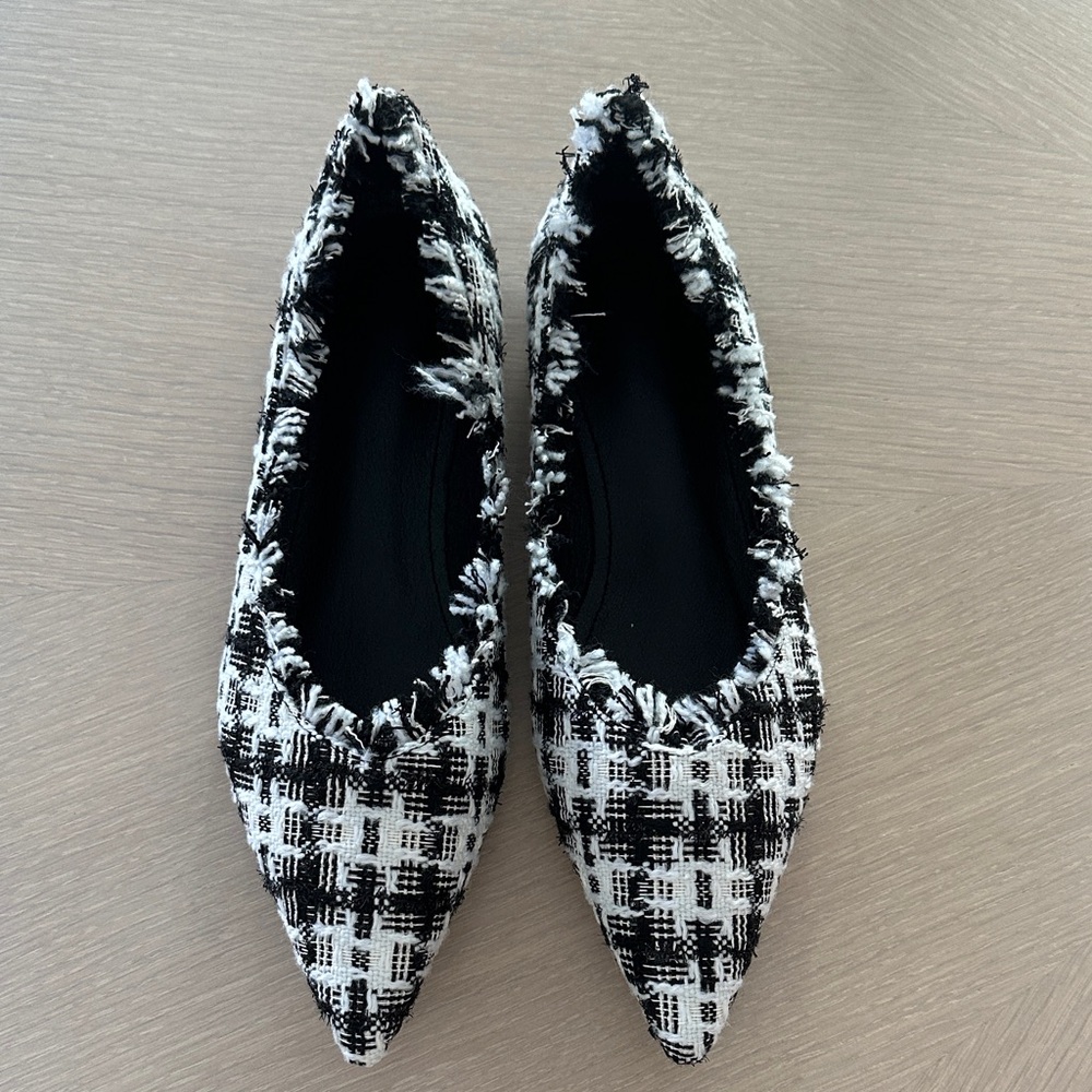 Elegant Black and White Tweed Women's Flats